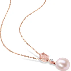 Pink Pearl Pendant With Morganite And Diamond Accent In 10K Rose Gold
