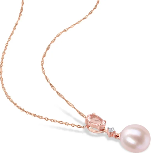 Pink Pearl Pendant With Morganite And Diamond Accent In 10K Rose Gold