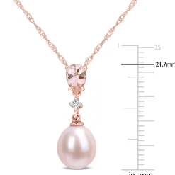Pink Pearl Pendant With Morganite And Diamond Accent In 10K Rose Gold