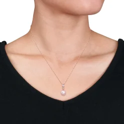Pink Pearl Pendant With Morganite And Diamond Accent In 10K Rose Gold