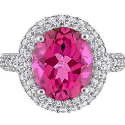 Pink Topaz & Lab Created White Sapphire Ring In Sterling Silver