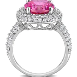 Pink Topaz & Lab Created White Sapphire Ring In Sterling Silver