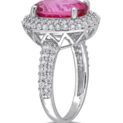 Pink Topaz & Lab Created White Sapphire Ring In Sterling Silver