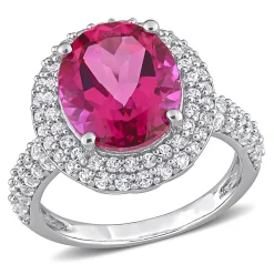Pink Topaz & Lab Created White Sapphire Ring In Sterling Silver