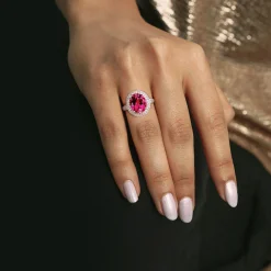Pink Topaz & Lab Created White Sapphire Ring In Sterling Silver
