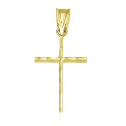 Polished Diamond Cut Cross In 14K Yellow Gold
