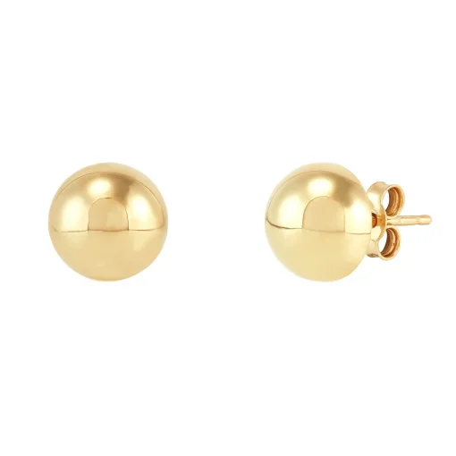 Polished Half Ball Stud Earrings In 14K Yellow Gold, 8Mm