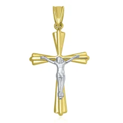 Polished Two-Tone Crucifix In 14K Gold