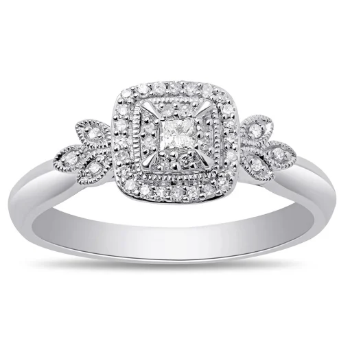 Princess-Cut Diamond Halo Promise Ring In Sterling Silver (1/6 Ct. Tw.)