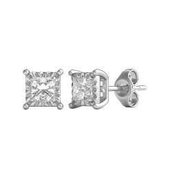 Princess-Cut Diamond Illusion Stud Earrings In (1/2 Ct. Tw.)