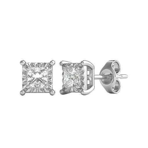 Princess-Cut Diamond Illusion Stud Earrings In (1/2 Ct. Tw.)