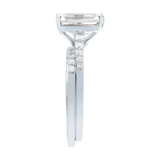 Promise Ring Set With Emerald-Cut Lab Created White Sapphire In Sterling Silver