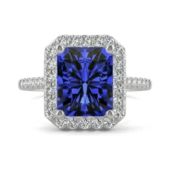 Radiant Cut Lab Created Blue Sapphire & Moissanite Ring In 14K White Gold