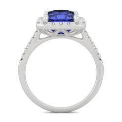 Radiant Cut Lab Created Blue Sapphire & Moissanite Ring In 14K White Gold