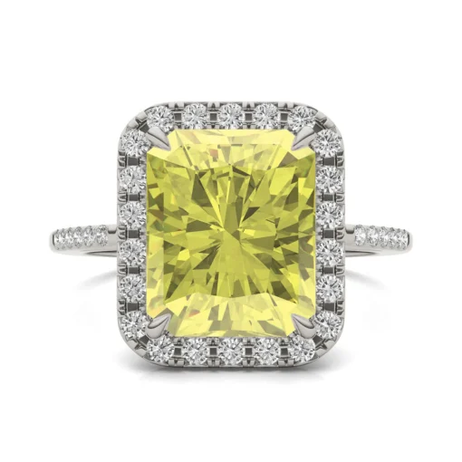 Radiant-Cut Yellow Moissanite Halo Ring In 14K White Gold