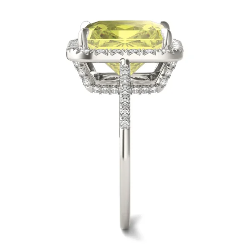 Radiant-Cut Yellow Moissanite Halo Ring In 14K White Gold