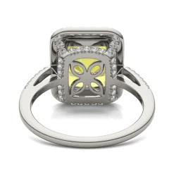 Radiant-Cut Yellow Moissanite Halo Ring In 14K White Gold