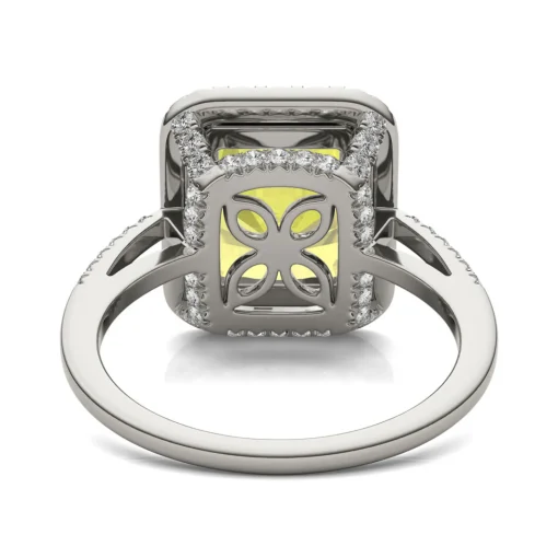 Radiant-Cut Yellow Moissanite Halo Ring In 14K White Gold