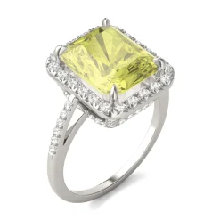 Radiant-Cut Yellow Moissanite Halo Ring In 14K White Gold