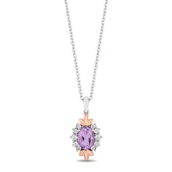 Rapunzel Rose De France And Diamond Pendant In Sterling Silver And 10K Rose Gold (1/5 Ct. Tw.)
