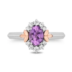 Rapunzel Rose De France And Diamond Ring In Sterling Silver And 10K Rose Gold (1/5 Ct. Tw.)