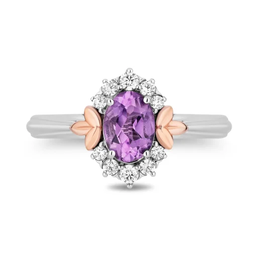 Rapunzel Rose De France And Diamond Ring In Sterling Silver And 10K Rose Gold (1/5 Ct. Tw.)