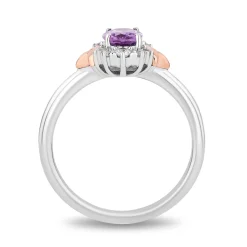 Rapunzel Rose De France And Diamond Ring In Sterling Silver And 10K Rose Gold (1/5 Ct. Tw.)