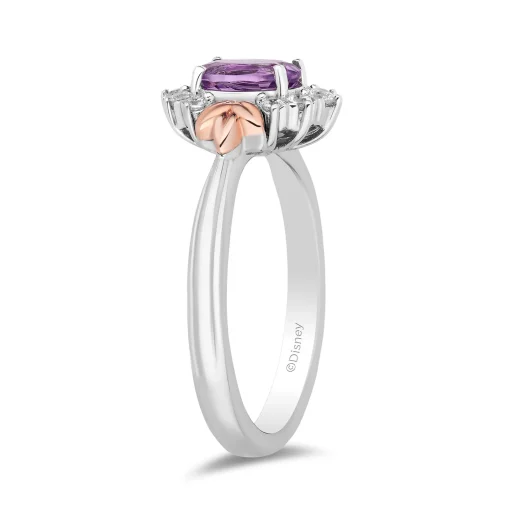 Rapunzel Rose De France And Diamond Ring In Sterling Silver And 10K Rose Gold (1/5 Ct. Tw.)