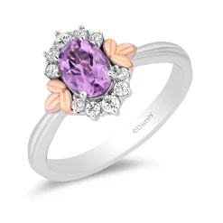 Rapunzel Rose De France And Diamond Ring In Sterling Silver And 10K Rose Gold (1/5 Ct. Tw.)