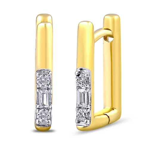 Rectangular Diamond Hoops In 10K Yellow Gold (1/10 Ct. Tw.)