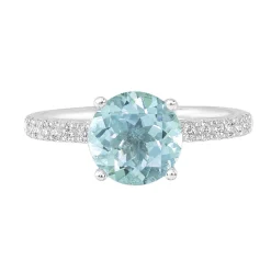 Round Aquamarine Ring With Diamond Band In 14K White Gold (1/3 Ct. Tw.)