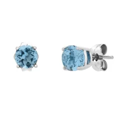 Round Blue Topaz Stud Earrings In 10K White Gold