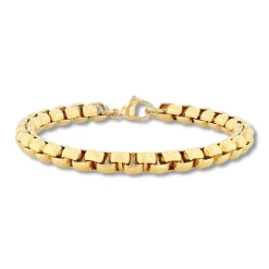 Round Box Link Bracelet In Yellow Gold Ion-Plated Stainless Steel, 6.5Mm, 9"