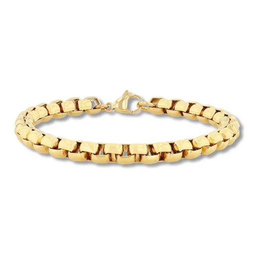 Round Box Link Bracelet In Yellow Gold Ion-Plated Stainless Steel, 6.5Mm, 9"
