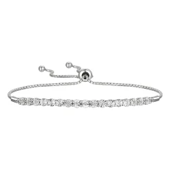 Round Diamond Bolo Bracelet In Sterling Silver