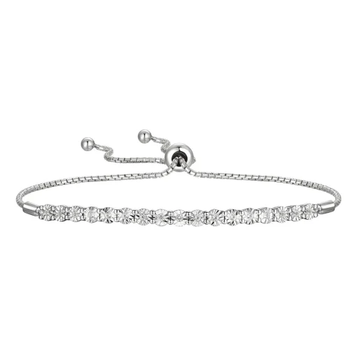 Round Diamond Bolo Bracelet In Sterling Silver