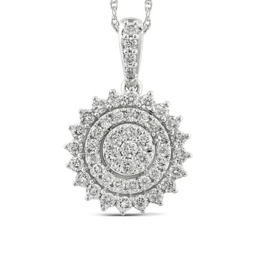 Round Diamond Cluster Pendant With Starburst Halo In 14K Gold (1/2 Ct. Tw.)