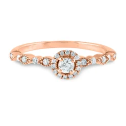 Round Diamond Ring With Halo & Scalloped Band In 14K Rose Gold (1/4 Ct. Tw.)
