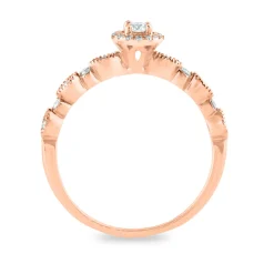 Round Diamond Ring With Halo & Scalloped Band In 14K Rose Gold (1/4 Ct. Tw.)
