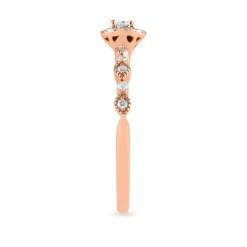 Round Diamond Ring With Halo & Scalloped Band In 14K Rose Gold (1/4 Ct. Tw.)