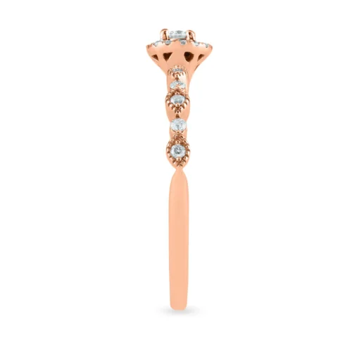 Round Diamond Ring With Halo & Scalloped Band In 14K Rose Gold (1/4 Ct. Tw.)