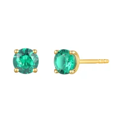 Round Emerald Stud Earrings In 14K Yellow Gold