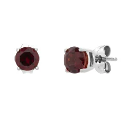 Round Garnet Stud Earrings In 10K White Gold