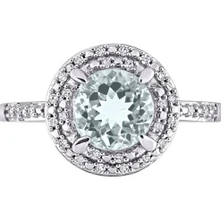 Round Halo Aquamarine & Diamond Ring In 10K White Gold (1/10 Ct. Tw.)