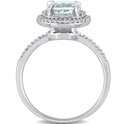 Round Halo Aquamarine & Diamond Ring In 10K White Gold (1/10 Ct. Tw.)