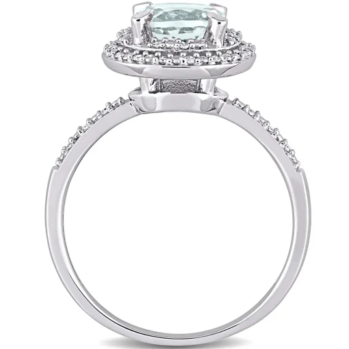 Round Halo Aquamarine & Diamond Ring In 10K White Gold (1/10 Ct. Tw.)