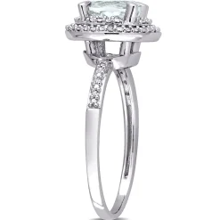 Round Halo Aquamarine & Diamond Ring In 10K White Gold (1/10 Ct. Tw.)