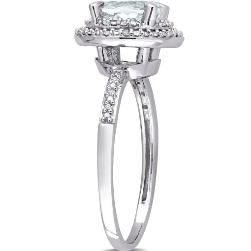 Round Halo Aquamarine & Diamond Ring In 10K White Gold (1/10 Ct. Tw.)