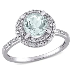 Round Halo Aquamarine & Diamond Ring In 10K White Gold (1/10 Ct. Tw.)