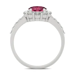 Round Lab Created Ruby & Moissanite Halo Ring In 14K White Gold